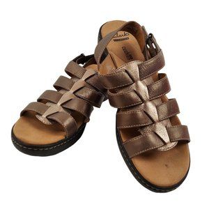 Clarks Collection Soft Cushion Brown Platform Heel Gladiator Womens 8.5 M